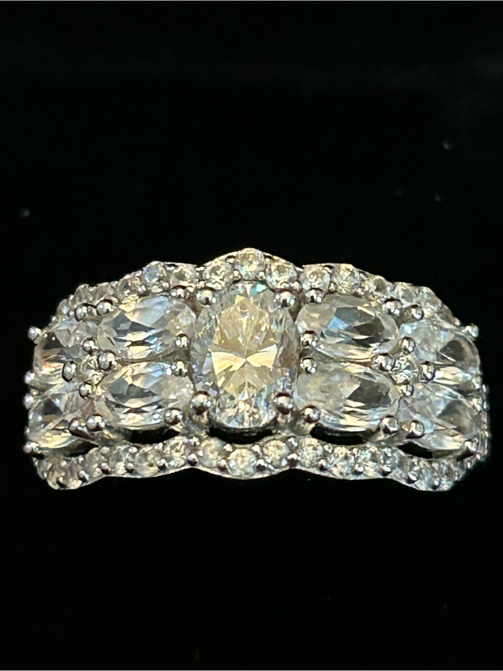 Jtv 1.10ctw Oval Strontium Titanate & White Zircon 925 Sterling Silver Ring Sz10